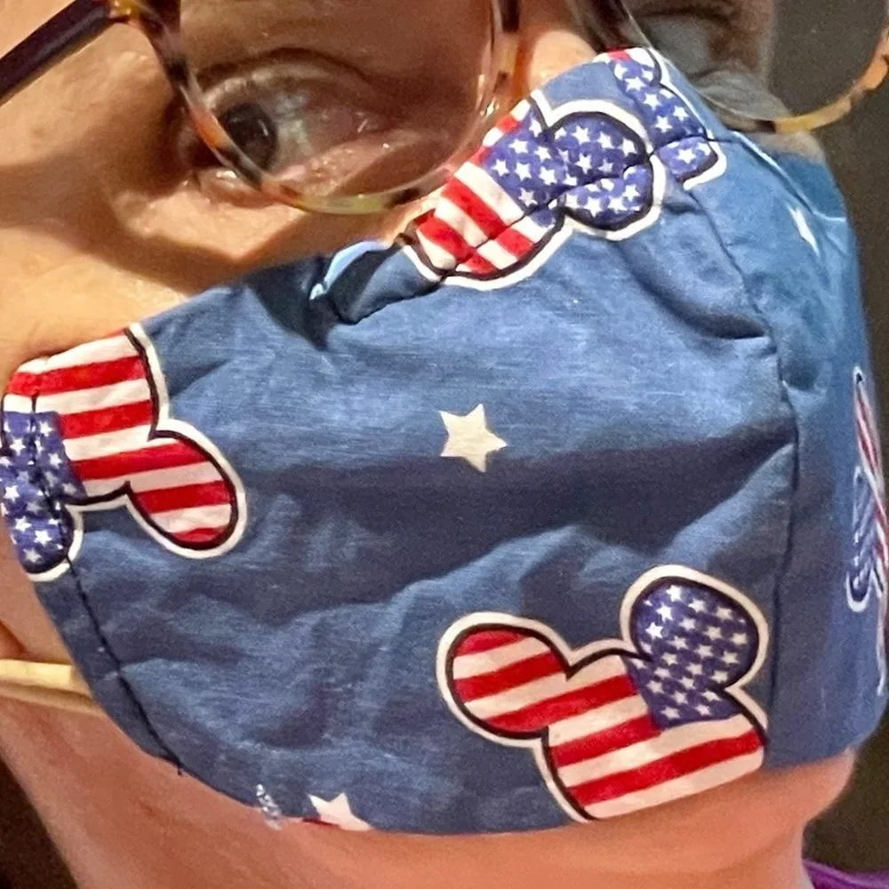 Patriotic Mickey Mouse ears handmade cloth face mask with soft stretchy ear loop